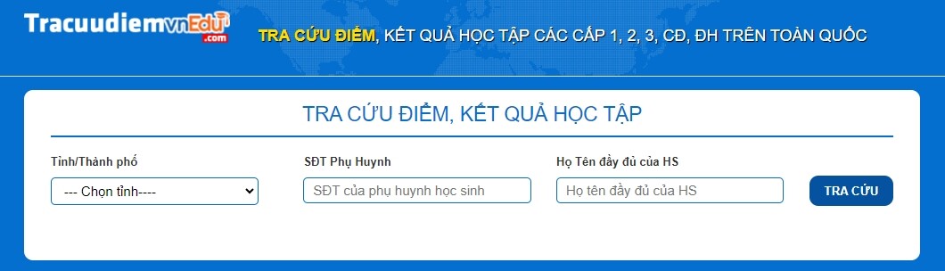 Giao diện tra cứu điểm Tracuudiemvnedu.com đơn giản dễ thao tác